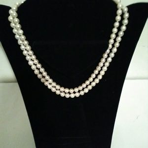 SOLD-14K natural double strands pearls necklace